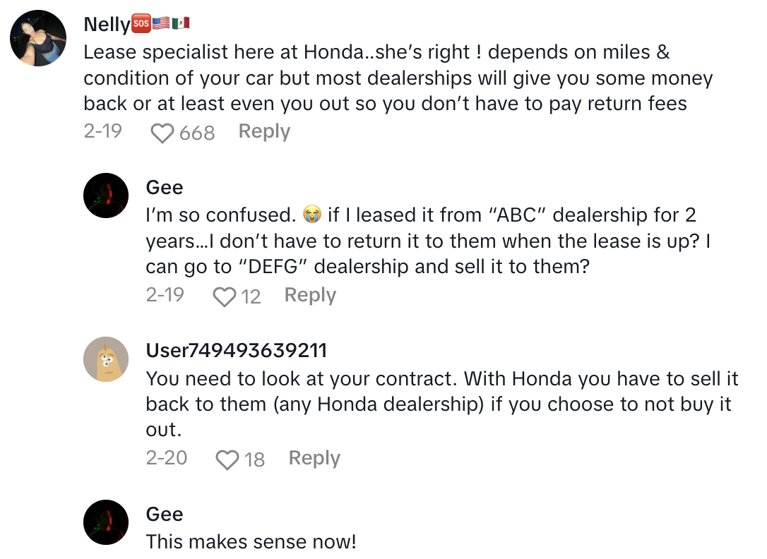 Screenshot 2025 05 01 at 10.11.17 AM Driver Shares The Tip She Uses When Its Time To Turn In A Leased Car.   These people are going to want to get your car.